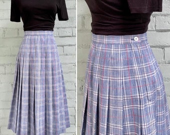 vintage 1970s plaid midi skirt Pendleton pleated 70s secretary skirt classic mod academia schoolgirl preppy skirt / small