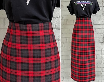 vintage 1990s plaid wrap skirt 90s long midi blanket skirt mod classic preppy casual cottagecore secretary / medium