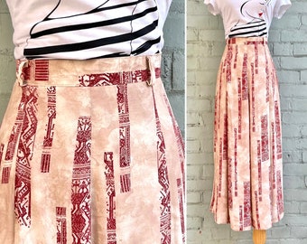vintage 1980s pleated midi skirt novelty 80s viscose secretary skirt mod classic a-line fashion skirt / medium