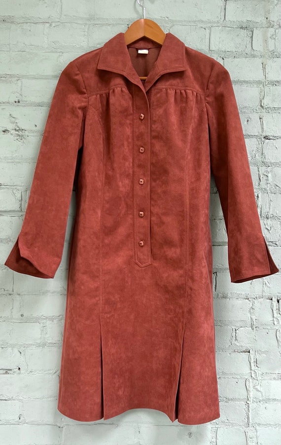 vintage 1970s faux suede shirt dress 70s boho ult… - image 7
