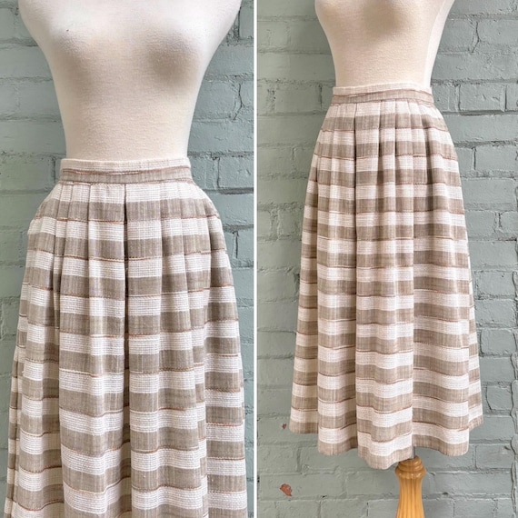 vintage 1980s pleated midi skirt 80s striped full a-line skirt classic  preppy scholastic secretary skirt medium