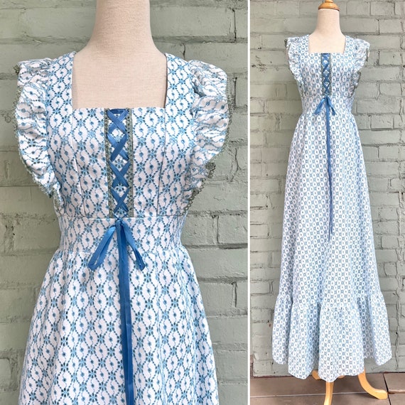 vintage 1960s 1970s pinafore maxi dress 60s 70s r… - image 1