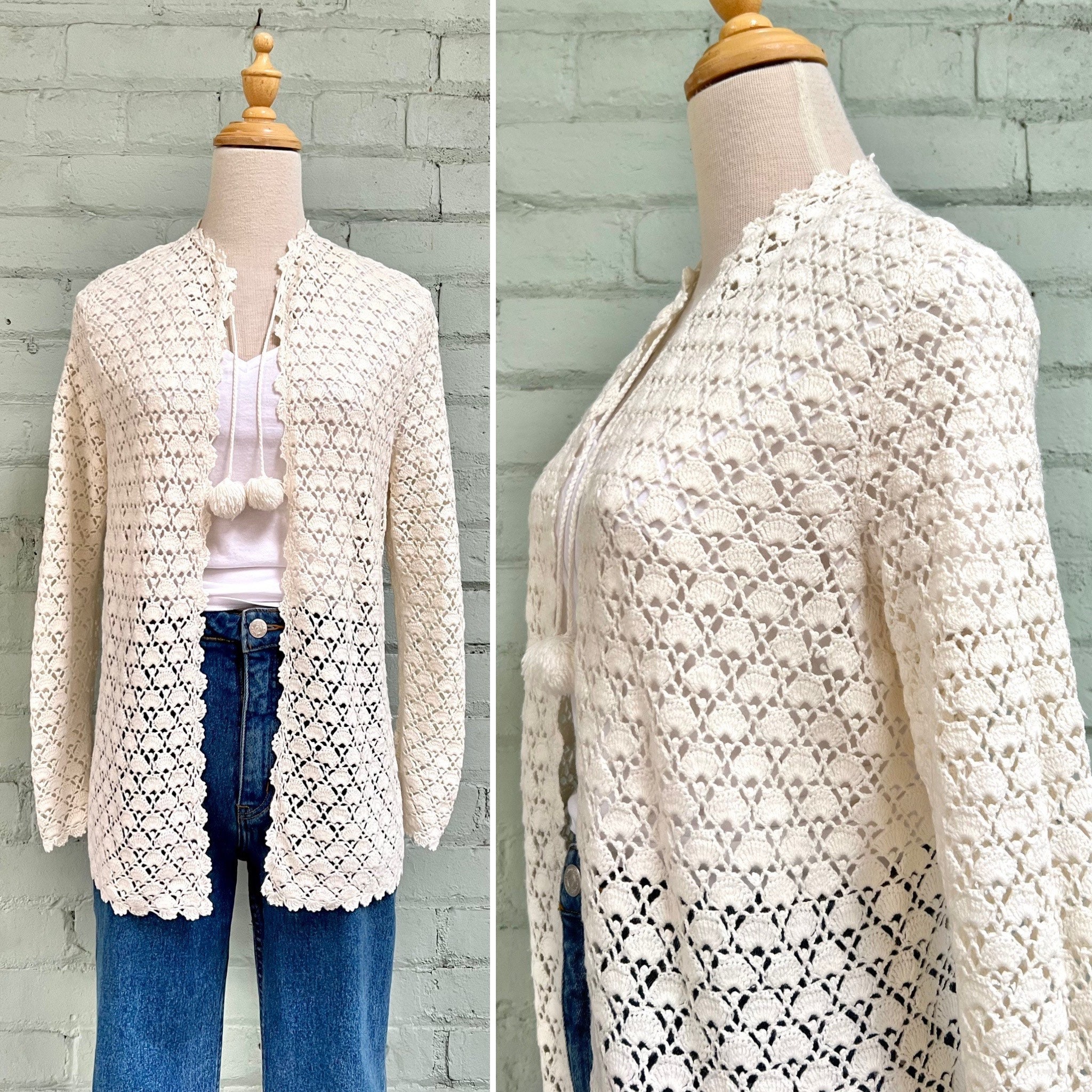 Vintage 1990s Crochet Cardigan / 90s Boho Open Weave Handknit - Etsy