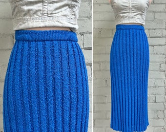 vintage 1980s knit midi skirt 80s pencil sweater skirt mod casual preppy ribbed boucle knit skirt / large