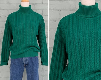 vintage 1990s cable knit turtleneck 90s cotton pullover sweater cosy casual mod preppy chunky jumper