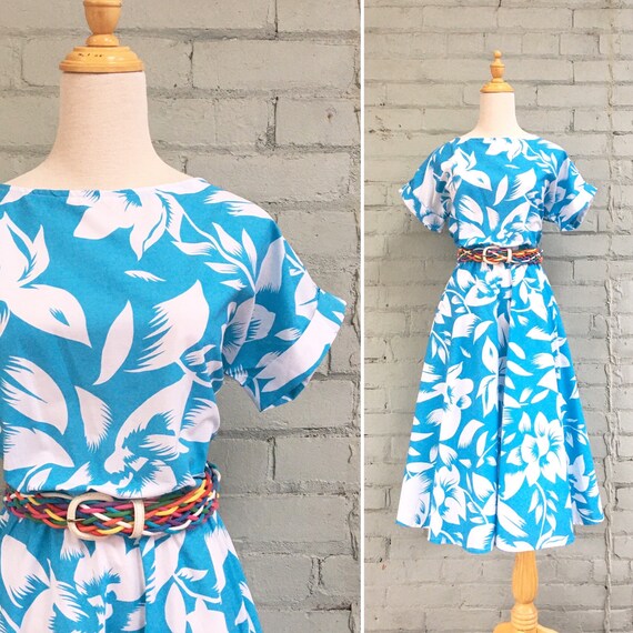 vintage 1980s floral midi day dress / 80s casual c