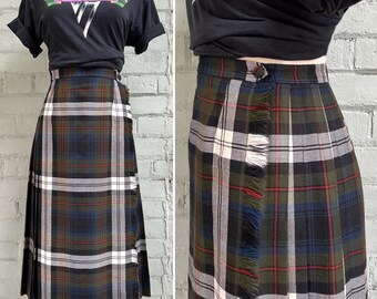 vintage 1980s plaid wool wrap skirt midi 80s pleated tartan kilt mod classic academia fringe wrap skirt / medium