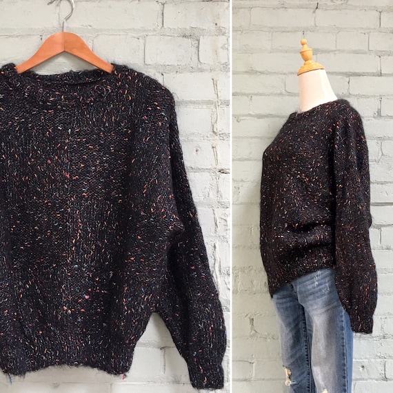 vintage 1980s black mohair sweater / 80s chunky ov