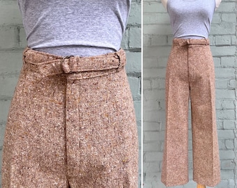 vintage 1970s high rise culotte trousers 70s tweed straight leg knickers capri cropped pants classic academia preppy fashionista / medium