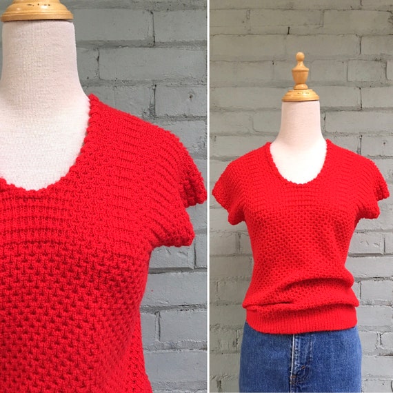 vintage 1970s knit sweater vest / 70s handknit sle