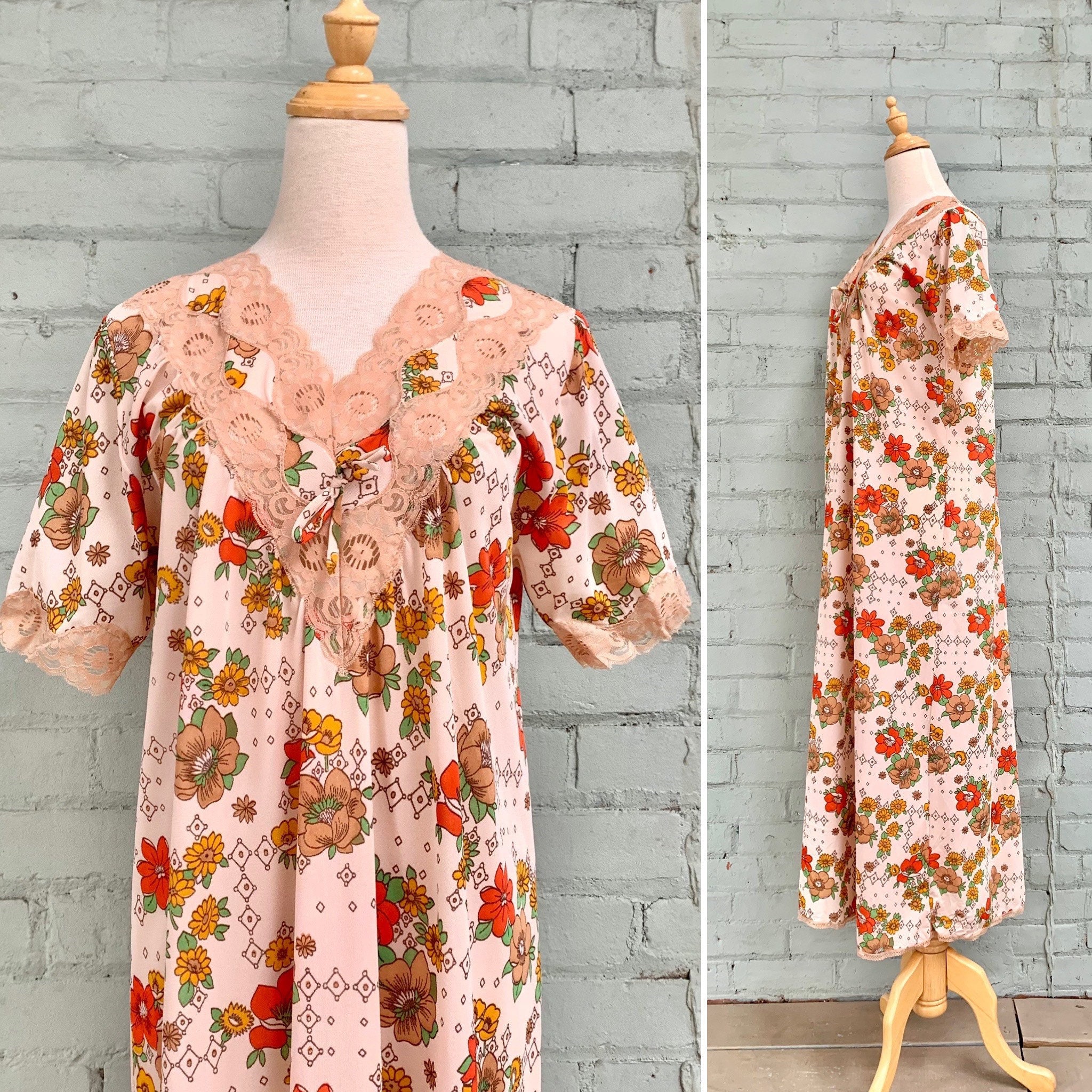 Chemise De Nuit / Robe Ancienne Italienne - Taille M, Blanc, Bon état Vintage
