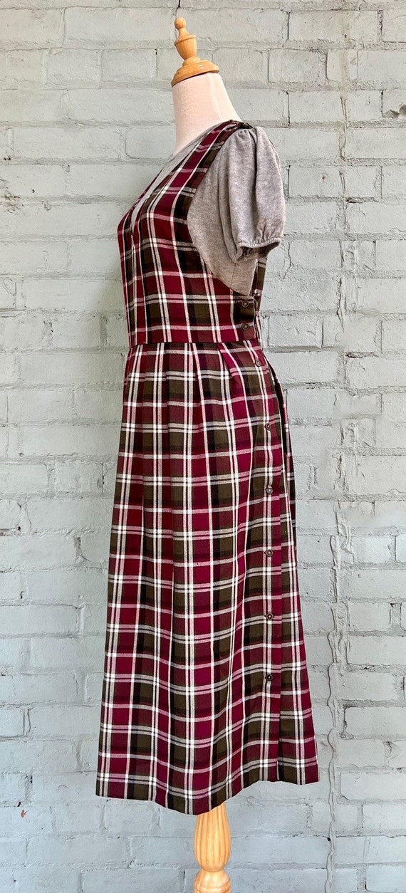 vintage 1990s plaid pinafore dress / 90s midi tar… - image 4