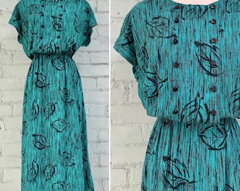 vintage 1980s novelty print midi dress 80s short sleeve secretary dress mod classic preppy academia casual day / medium