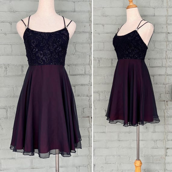 vintage 1990s Gunne Sax prom dress 90s spaghetti strap lace