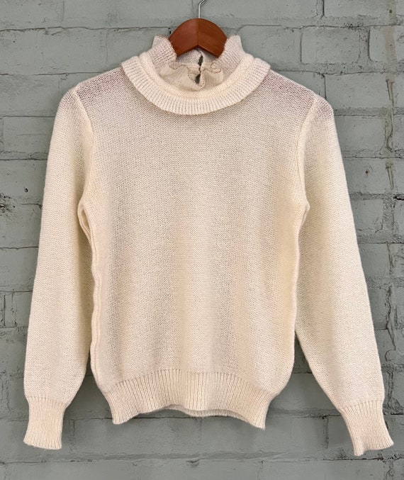 vintage 1980s cream pullover sweater 80s ruffle k… - image 6