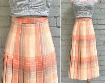 vintage 1970s wool plaid skirt 70s pleated midi tartan skirt mod preppy classic academia kilt skirt / medium