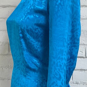 80's Red Blue Floral Paisley Lace Neck Peplum Maxi Dress by Act I