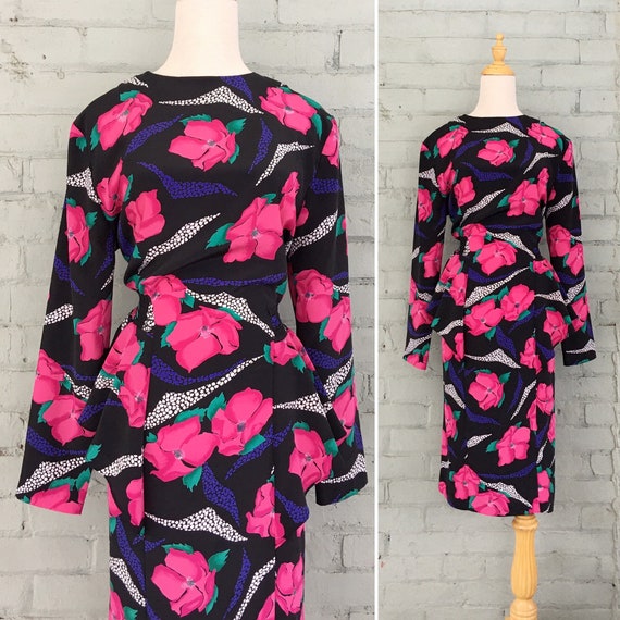 vintage 1980s floral cocktail party dress / 80s br