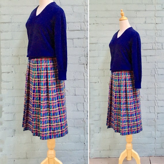 vintage 1980s plaid full midi skirt / 80s preppy p