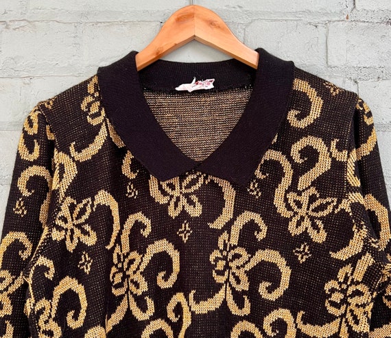 vintage 1980s metallic novelty  print sweater bla… - image 7