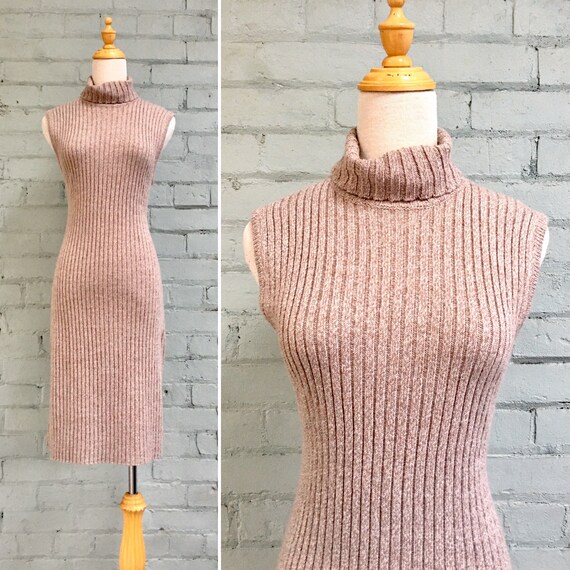vintage 1990s sleeveless sweater dress 90s rib kni
