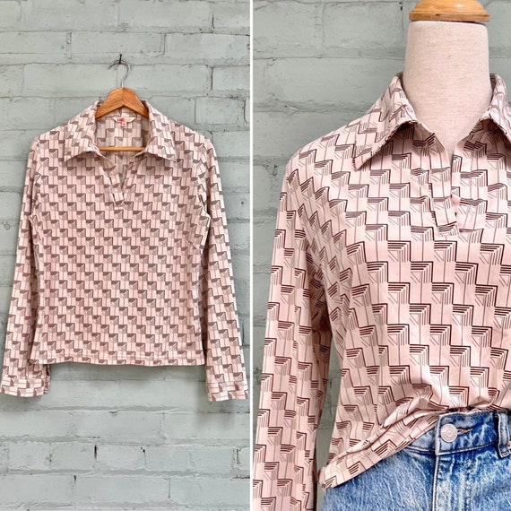 vintage 1970s novelty print pullover shirt 70s da… - image 1
