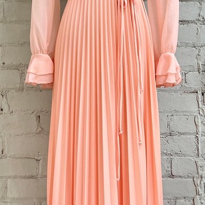 60s Flutter Sleeve Button Up Pleated Dress