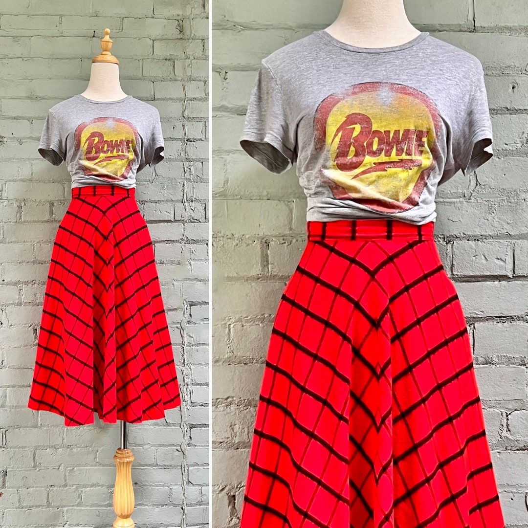 Vintage 60s Striped Circle Skirt: Red & Black Chevron Midi - Extra ...