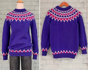 vintage 1980s Fair Isle sweater 80s chunky jacquard knit pullover ski sweater cosy classic heavy winter jumper / small