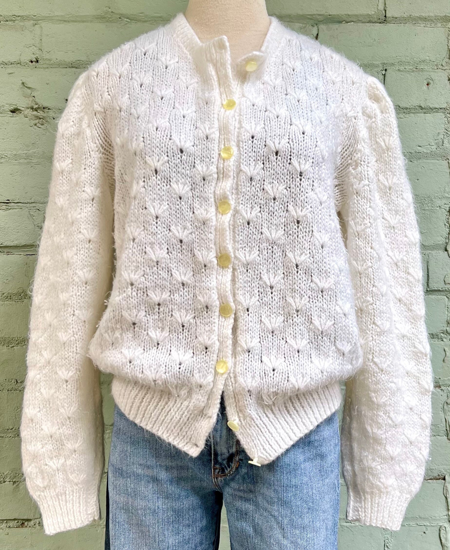 80s White Cardigan - Etsy 80s White Cardigan - Etsy