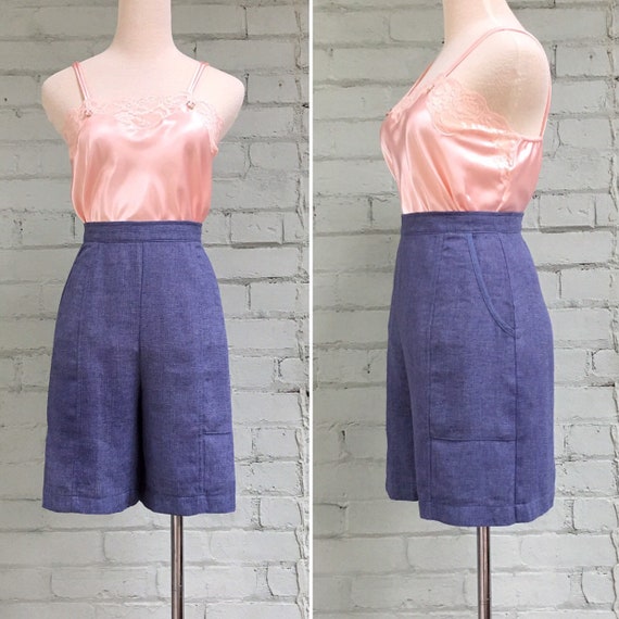 vintage 1980s high waisted shorts / 80s linen look