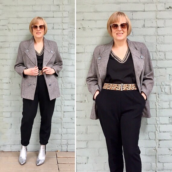 vintage 1980s wool coat / 80s cocoon coat / grey w