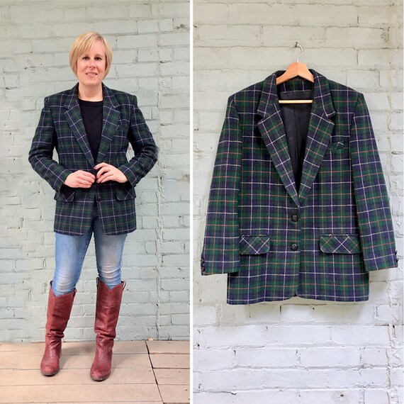 vintage 1980s plaid blazer / 80s wool blazer / ove