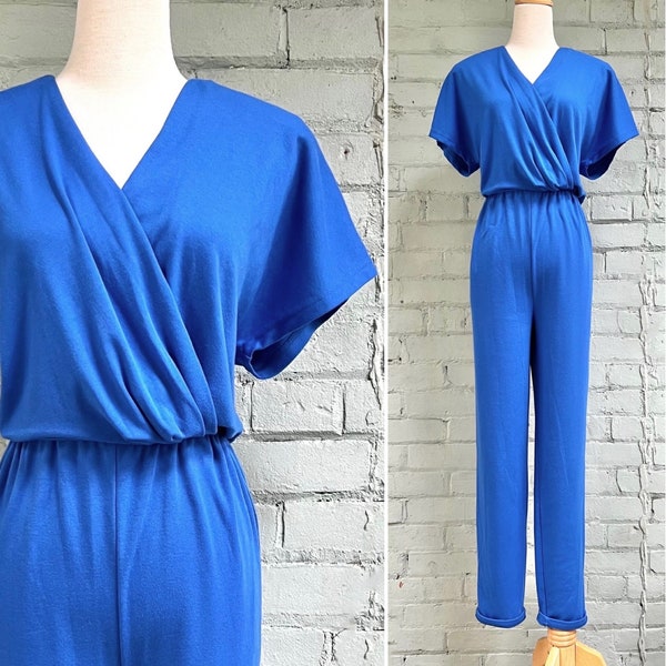 vintage 1980s casual jumpsuit 80s jersey knit romper jumpsuit cosy chic athleisure streetwear / small