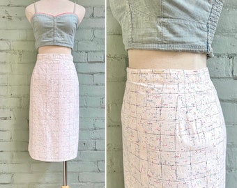 vintage 1980s midi pencil skirt 80s polka dot straight casual skirt classic preppy fashion office academia / medium
