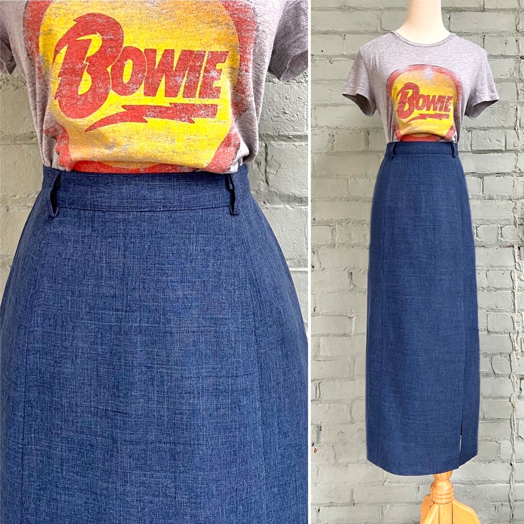 Vtg 90s 'Burberry's' Navy Blue Spanish Elegant Pencil Skirt Large UK 16