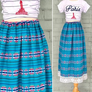 Vintage 70s Woven Mexican Skirt: Folk Art Midi Skirt - Large