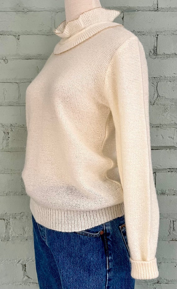 vintage 1980s cream pullover sweater 80s ruffle k… - image 4