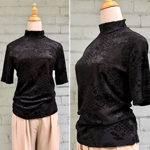 vintage 1990s velvet top / 90s burnout t-shirt / 1