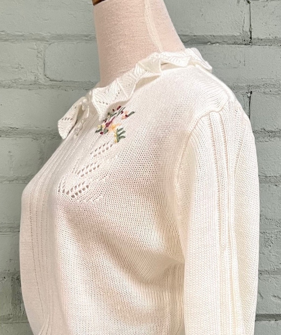 vintage 1980s cream floral long sleeve sweater / … - image 5