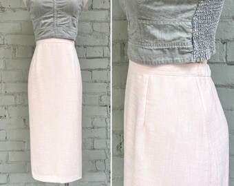 vintage 1980s midi pencil skirt 80s white secretary skirt classic mod preppy academia summer casual / large