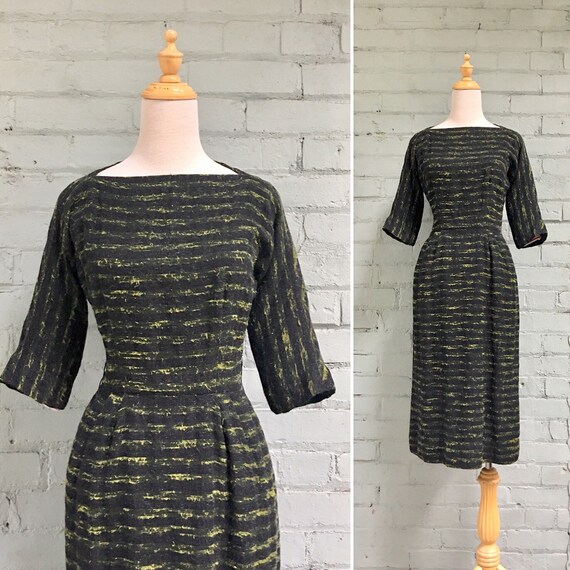 vintage 1950s knit wiggle dress / 50s dinner cockt