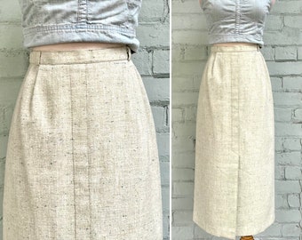 vintage 1970s high waisted midi skirt 70s a-line secretary skirt mod classic academia preppy office skirt / small