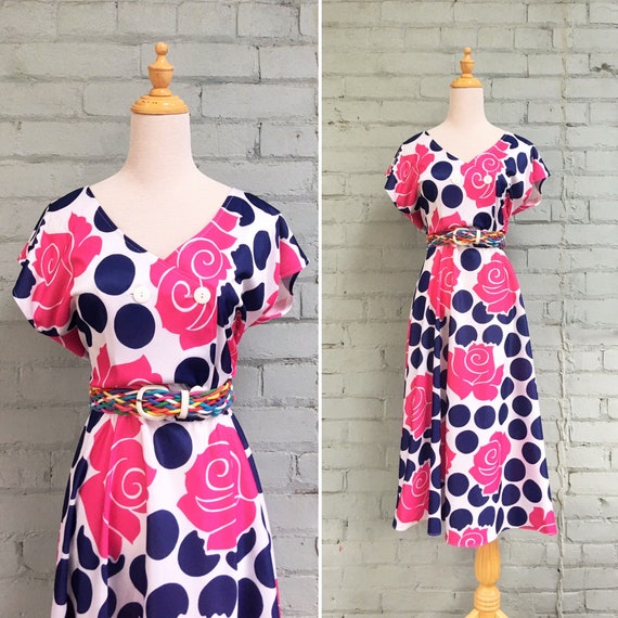 vintage 1980s floral midi day dress / 80s fit and