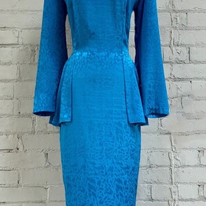 80's Red Blue Floral Paisley Lace Neck Peplum Maxi Dress by Act I main image 1