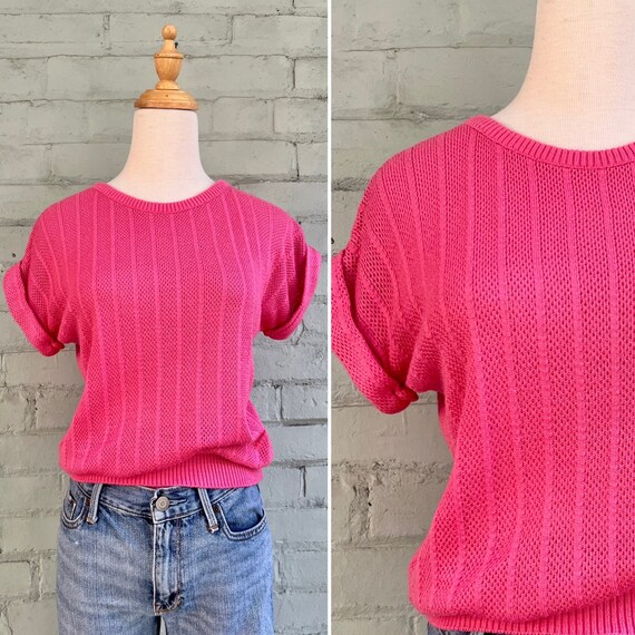 vintage 1960s short sleeve pointelle sweater 60s … - image 1