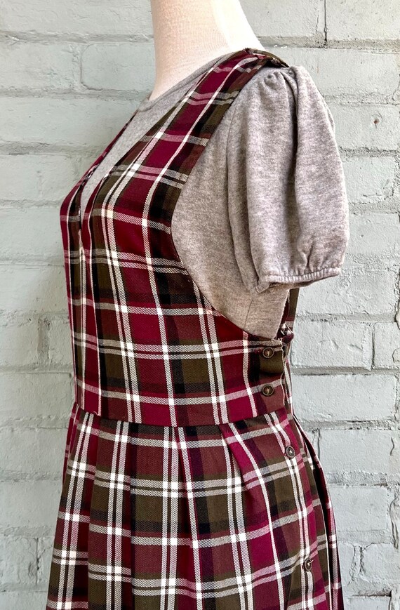 vintage 1990s plaid pinafore dress / 90s midi tar… - image 5