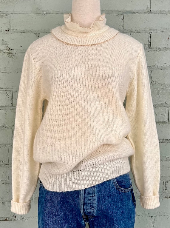 vintage 1980s cream pullover sweater 80s ruffle k… - image 2
