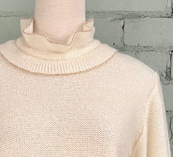 vintage 1980s cream pullover sweater 80s ruffle k… - image 3