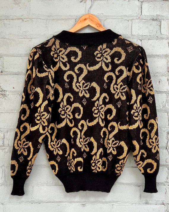 vintage 1980s metallic novelty  print sweater bla… - image 6